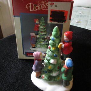 Vintage Dickensvale Christmas Village Figurine 4 Kids Decorating Tree